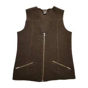 Tally-Ho Womens 100% Wool Zipper Vest Chocolate Brown 2 Pockets Size Small